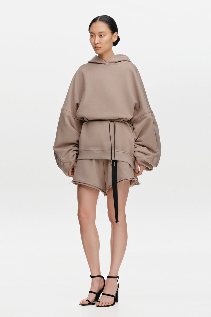 Beige Draped Hoodie