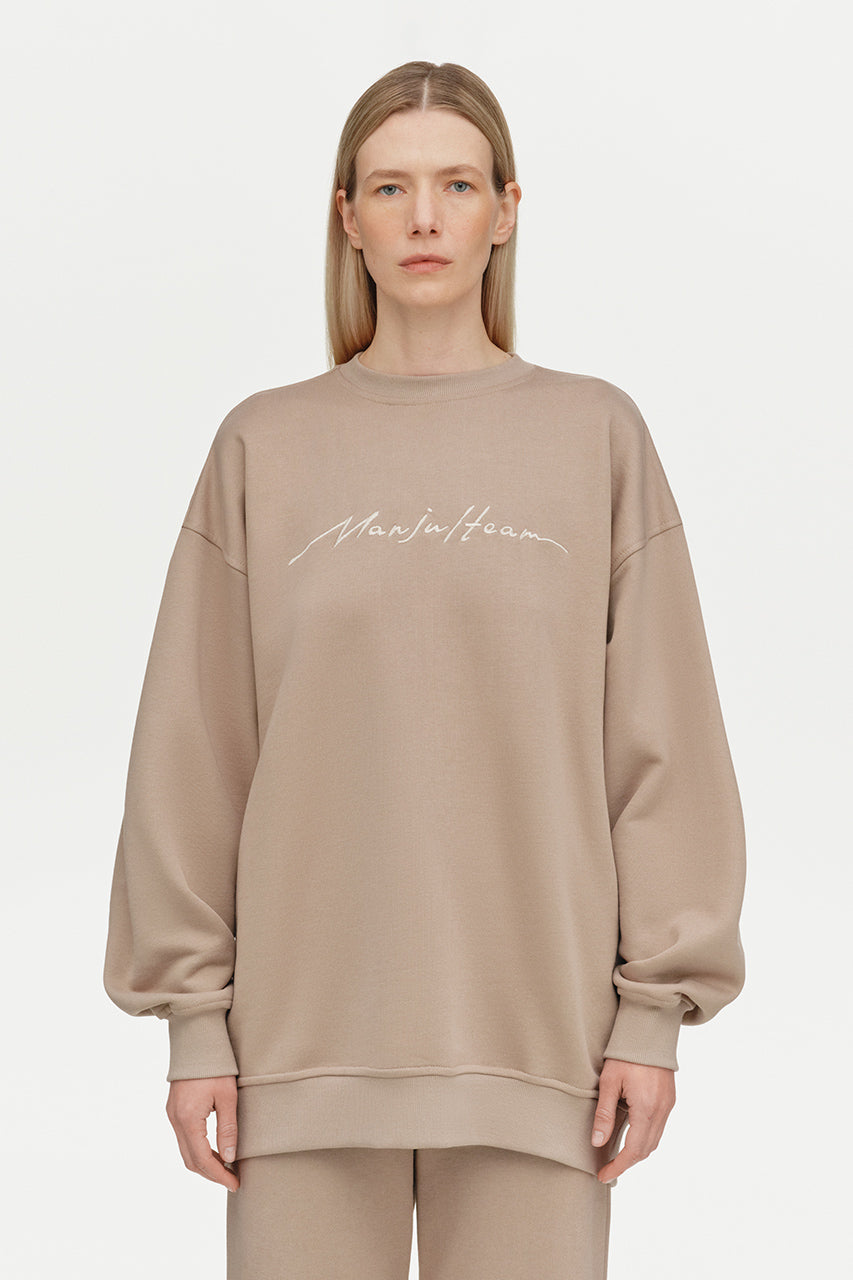 Beige Embroidered Sweatshirt