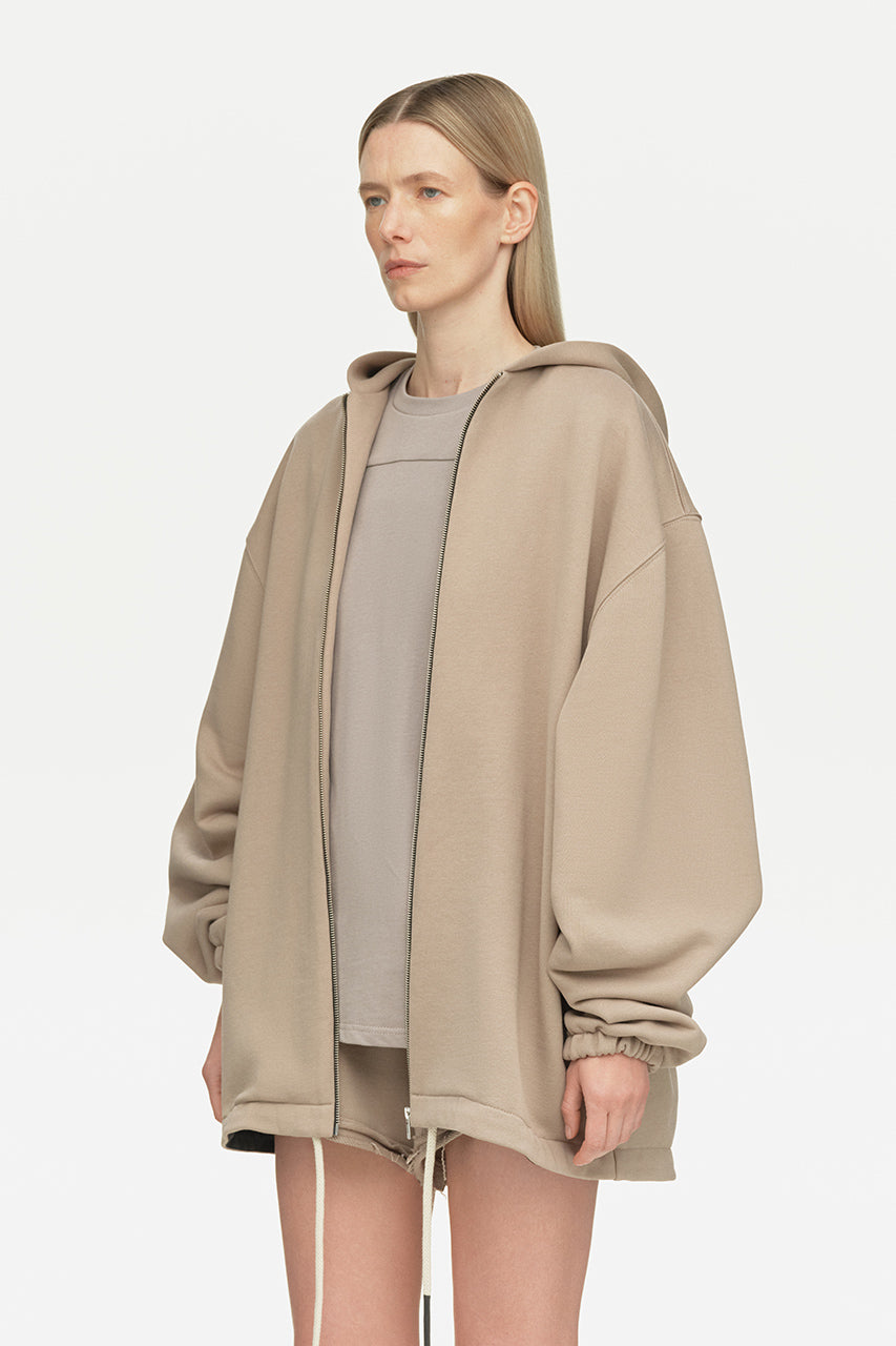 Beige Zip Hoodie