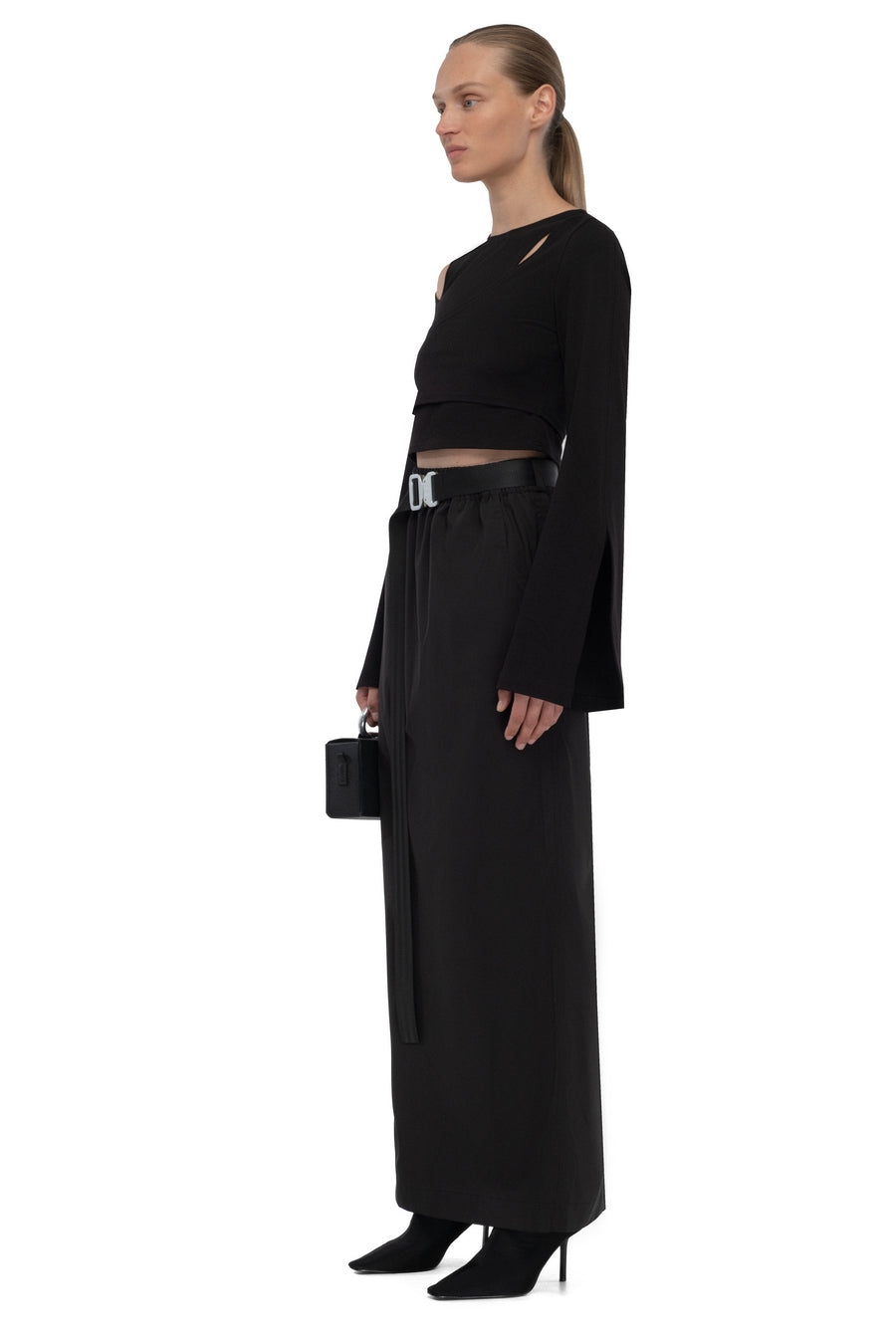 Black Drawstring Maxi Skirt