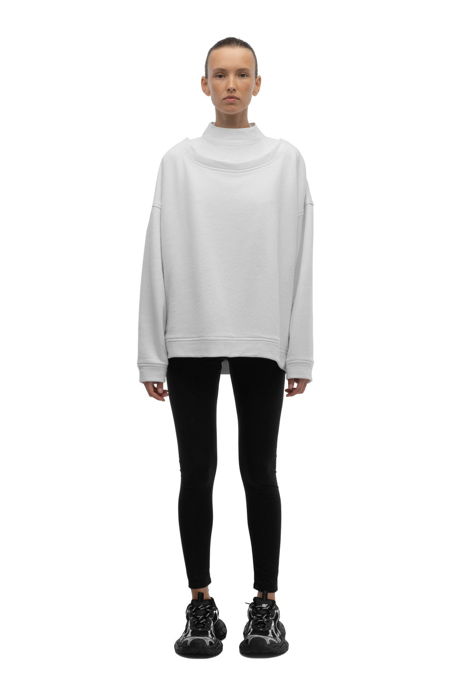 White Mock Neck Sweatshirt