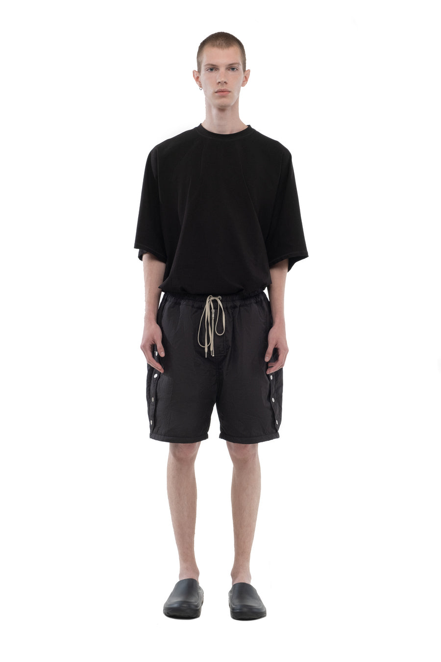 Black Insulated Press-Stud Shorts