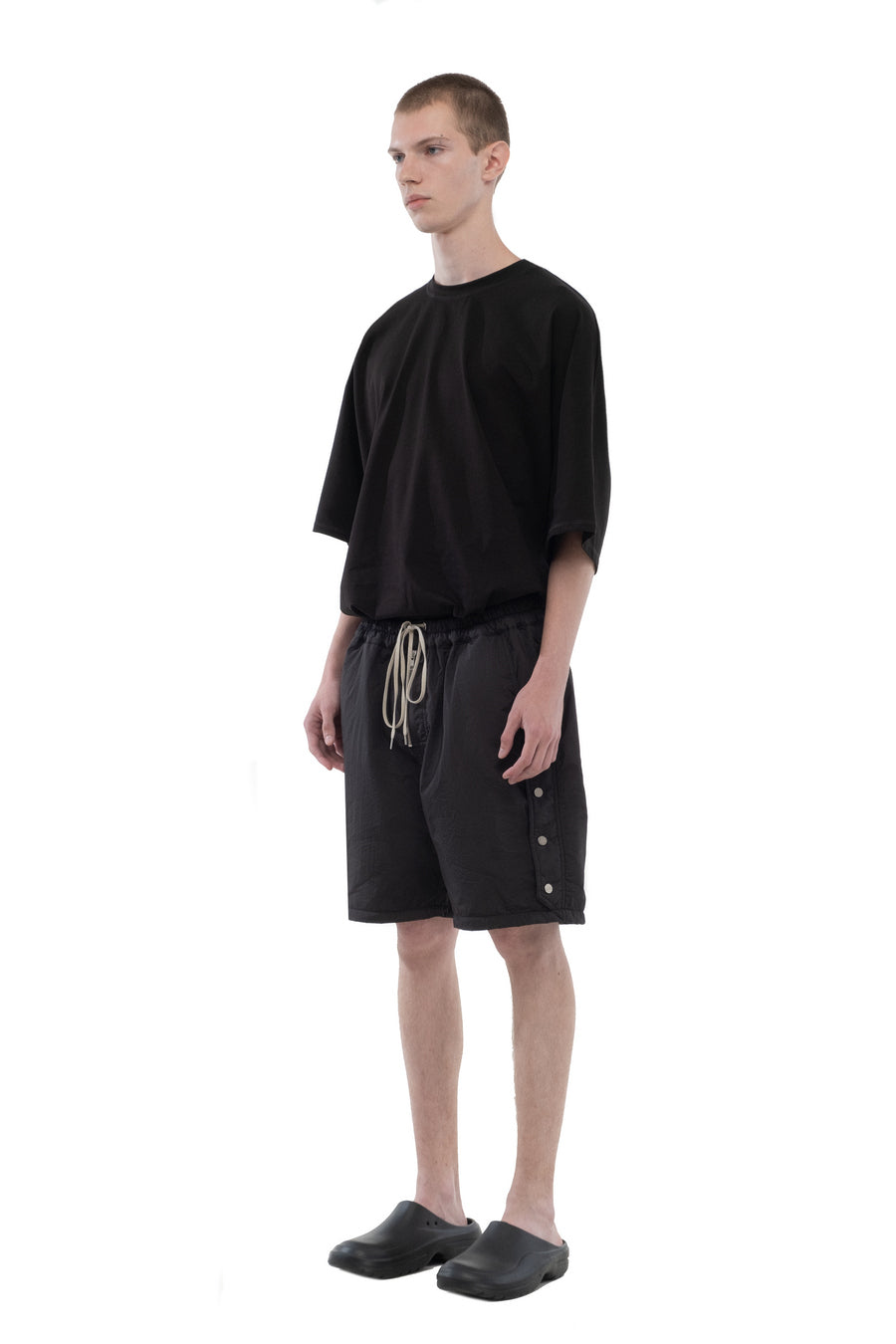 Black Insulated Press-Stud Shorts