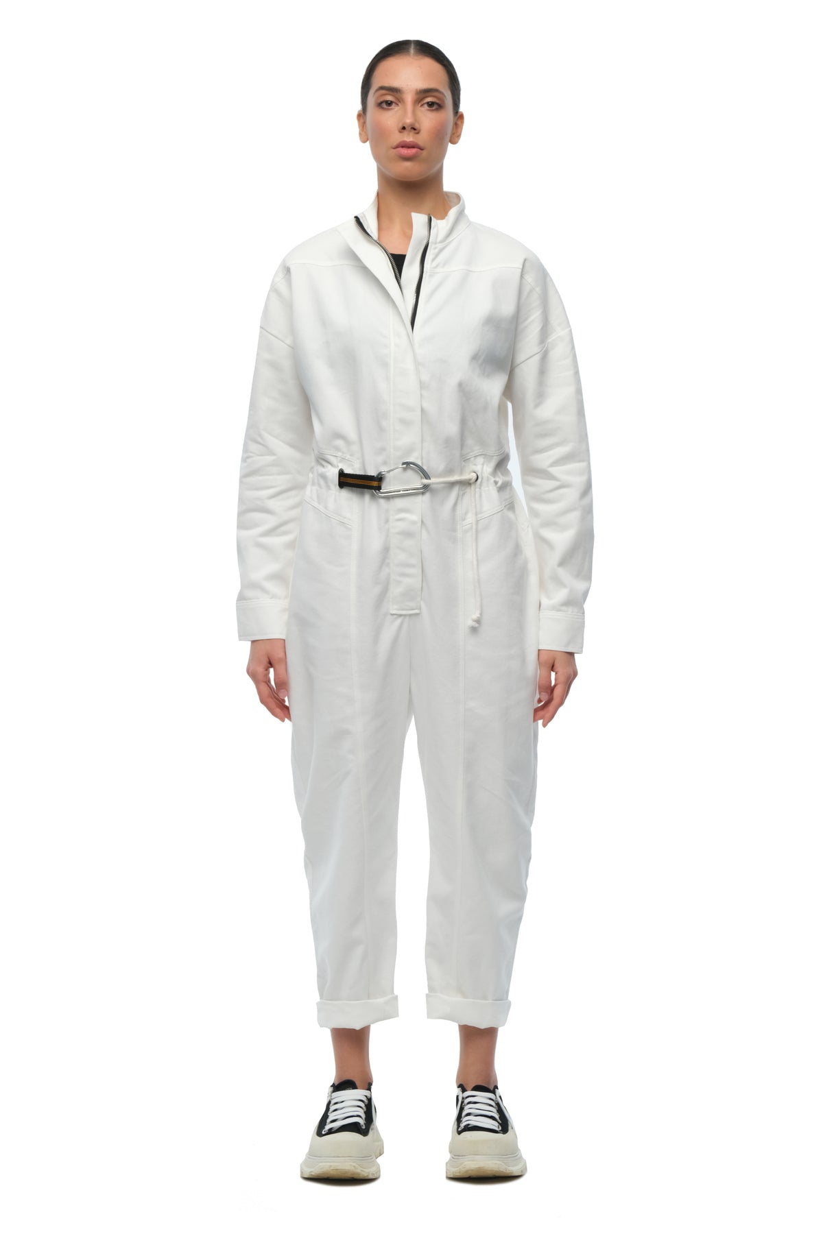 White Drawstring-Waist Jumsuit