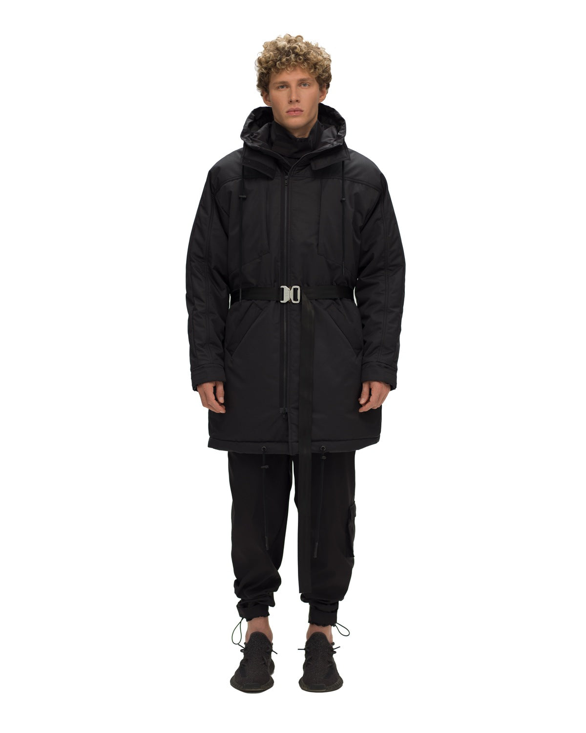 Black Belted Parka Coat